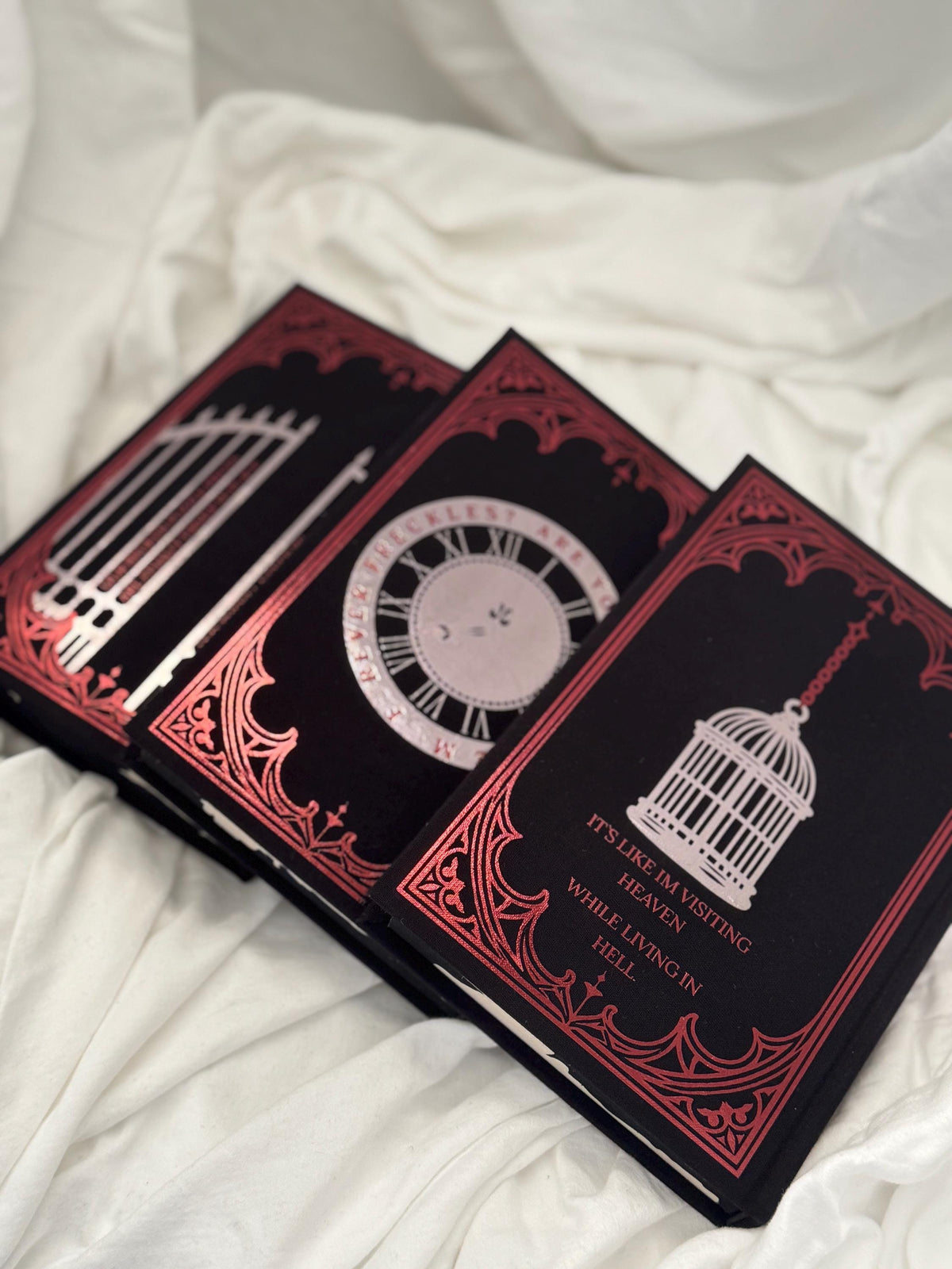 Edge of Darkness Trilogy Special Edition Rebind | Insatiable, Voracious, Restitution by Leigh Rivers | Wine Red & Silver Foil