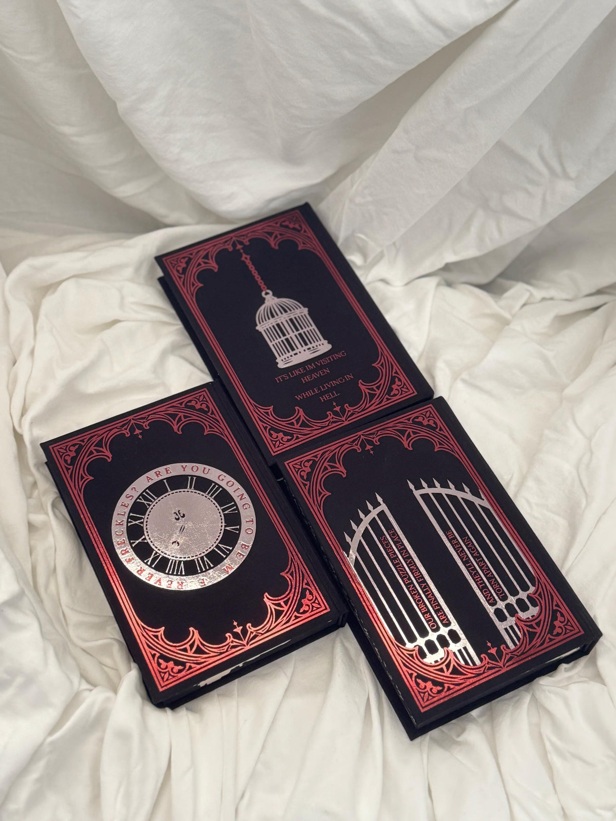 Edge of Darkness Trilogy Special Edition Rebind | Insatiable, Voracious, Restitution by Leigh Rivers | Wine Red & Silver Foil